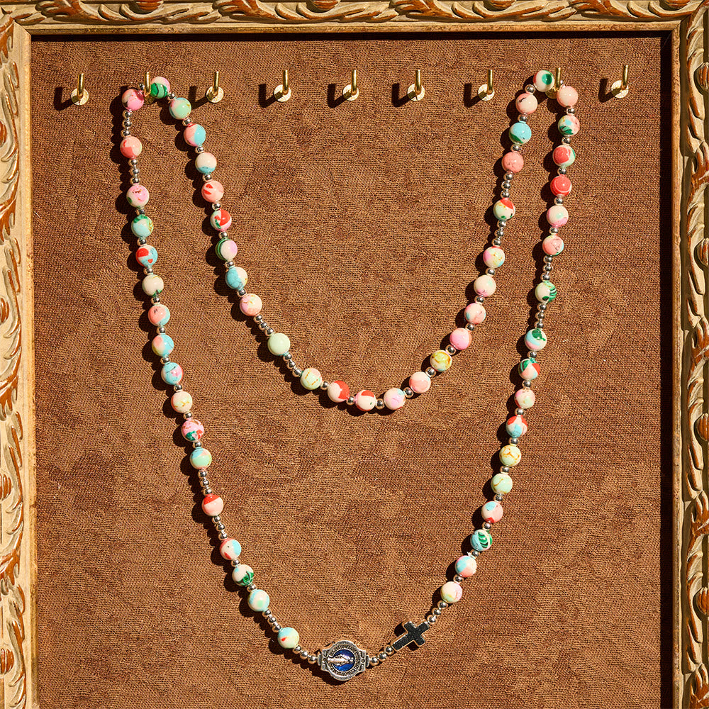 6mm Pastel UV-Glow Rosary Bracelet: Pastel Hues & Illuminated Devotion