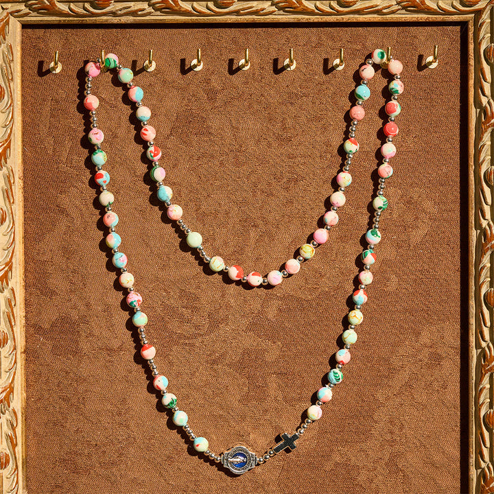 6mm Pastel UV-Glow Rosary Bracelet: Pastel Hues & Illuminated Devotion