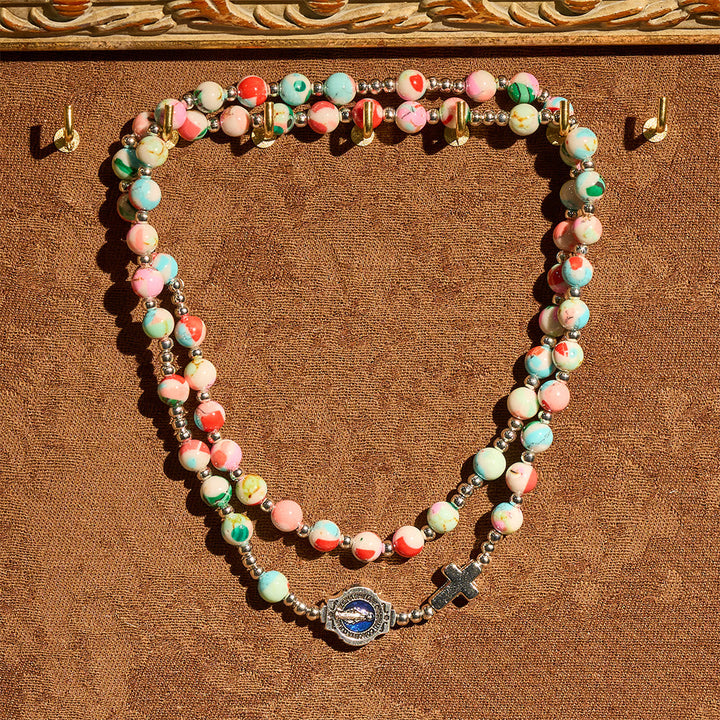 6mm Pastel UV-Glow Rosary Bracelet: Pastel Hues & Illuminated Devotion