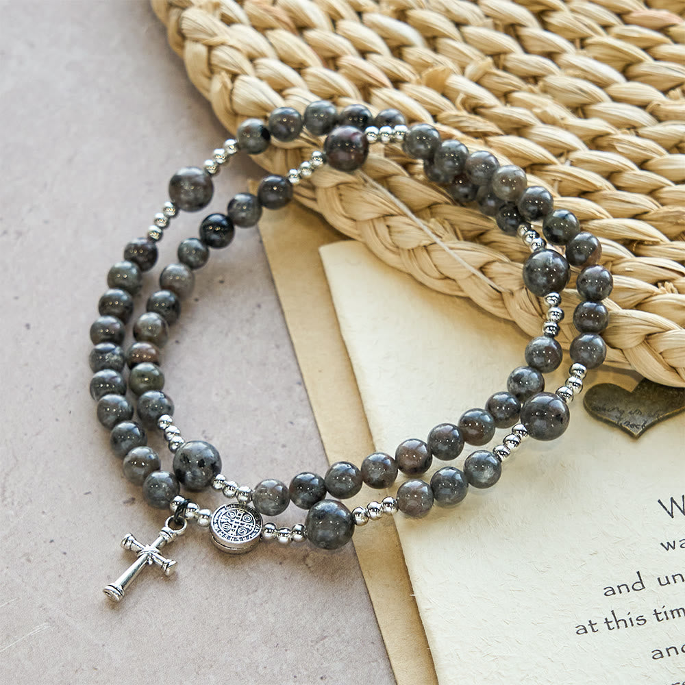 6mm UV-Glow Flame Stone Rosary Bracelet: Ashy Texture & Illuminated Devotion