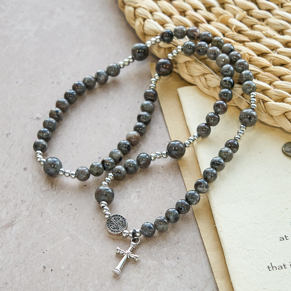 6mm UV-Glow Flame Stone Rosary Bracelet: Ashy Texture & Illuminated Devotion