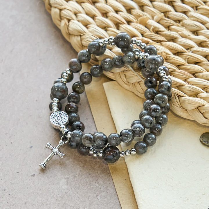 6mm UV-Glow Flame Stone Rosary Bracelet: Ashy Texture & Illuminated Devotion