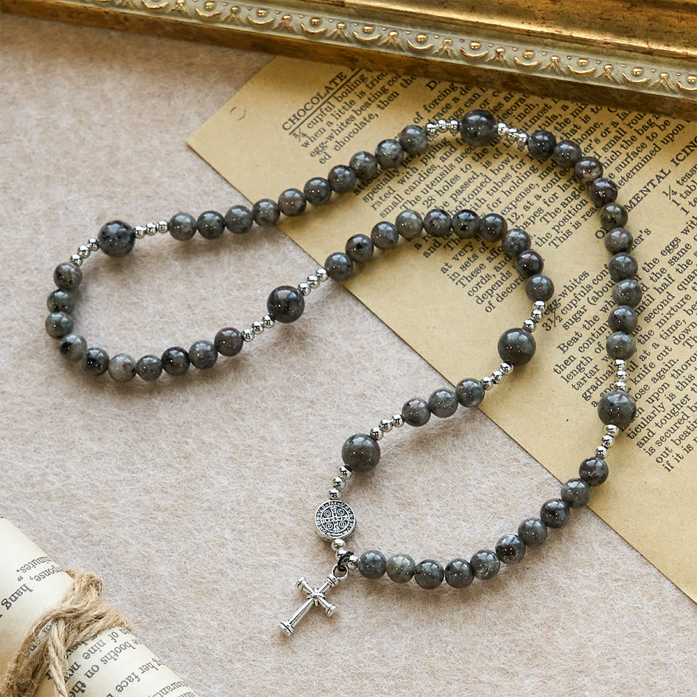 6mm UV-Glow Flame Stone Rosary Bracelet: Ashy Texture & Illuminated Devotion