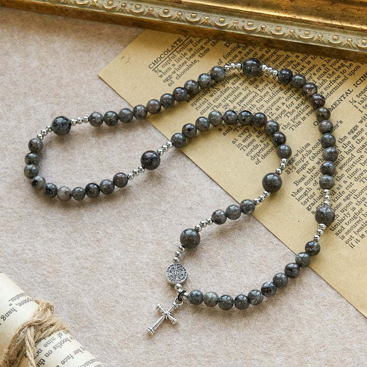 6mm UV-Glow Flame Stone Rosary Bracelet: Ashy Texture & Illuminated Devotion