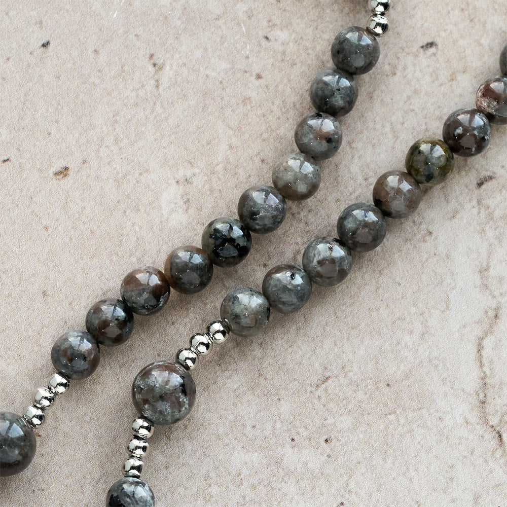 6mm UV-Glow Flame Stone Rosary Bracelet: Ashy Texture & Illuminated Devotion