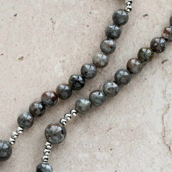6mm UV-Glow Flame Stone Rosary Bracelet: Ashy Texture & Illuminated Devotion