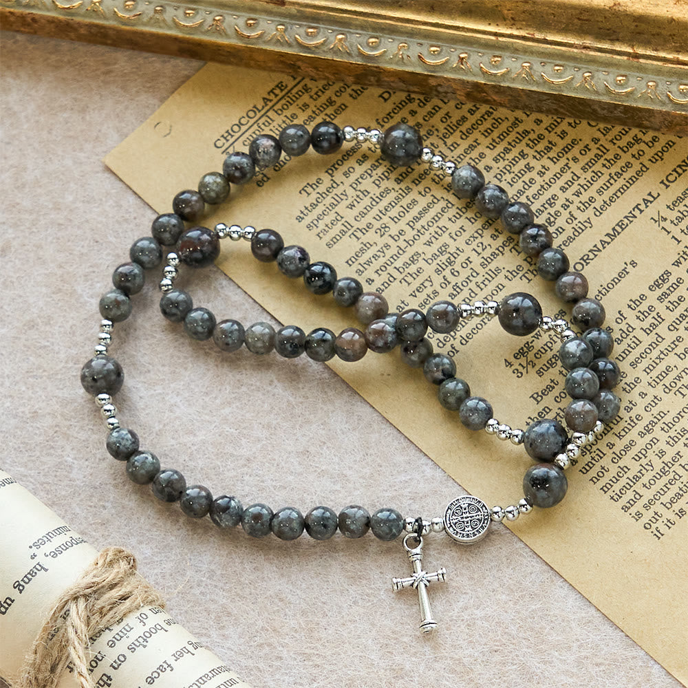 6mm UV-Glow Flame Stone Rosary Bracelet: Ashy Texture & Illuminated Devotion