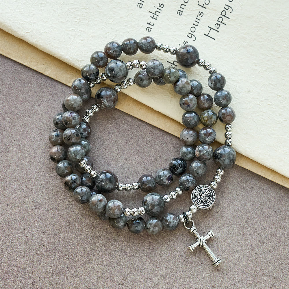 6mm UV-Glow Flame Stone Rosary Bracelet: Ashy Texture & Illuminated Devotion