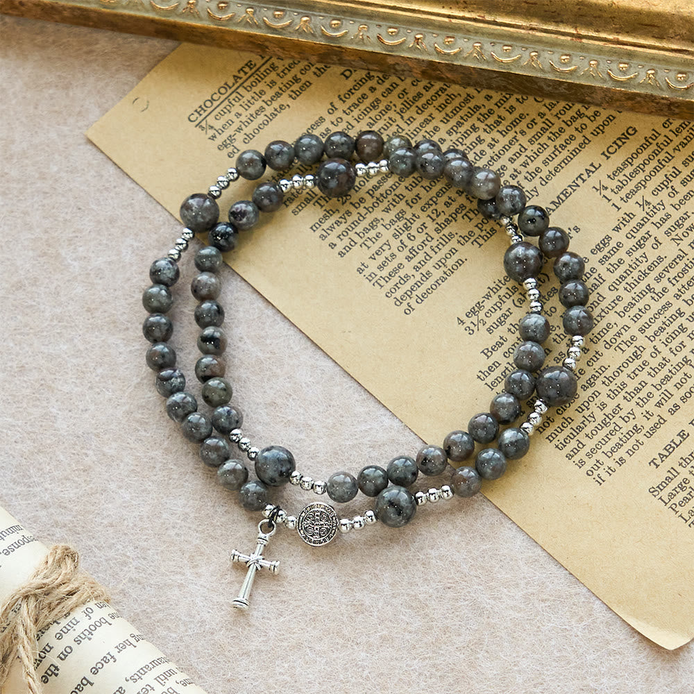 6mm UV-Glow Flame Stone Rosary Bracelet: Ashy Texture & Illuminated Devotion