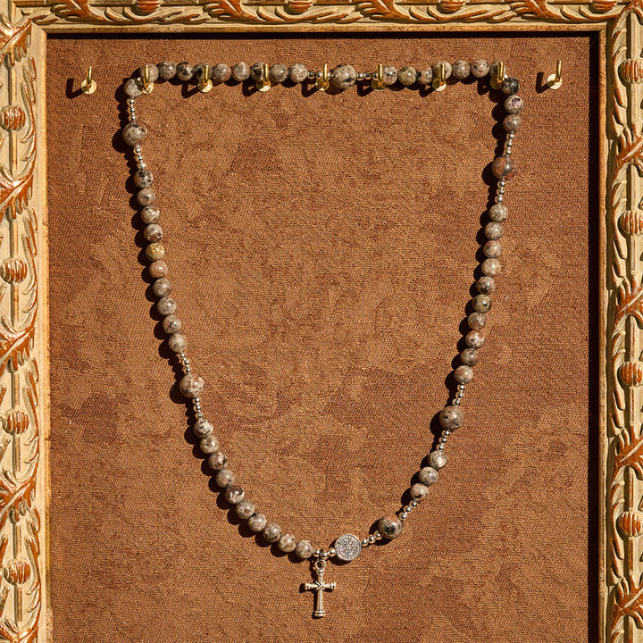 6mm UV-Glow Flame Stone Rosary Bracelet: Ashy Texture & Illuminated Devotion