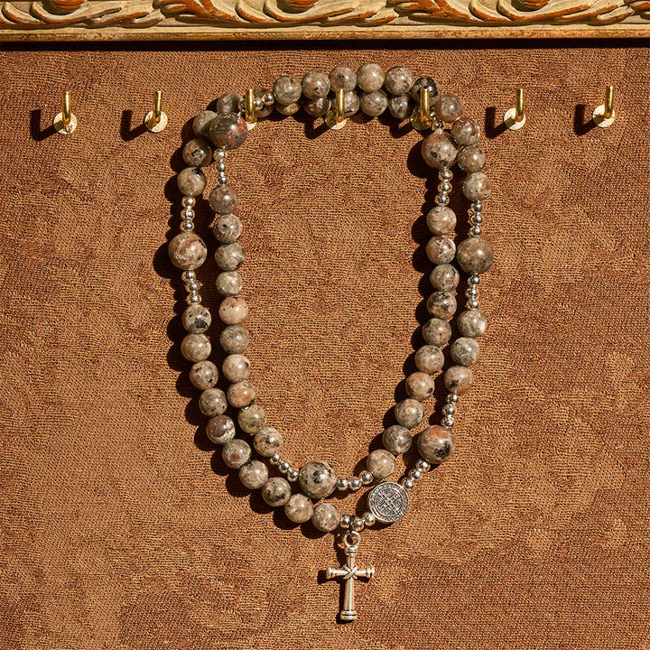 6mm UV-Glow Flame Stone Rosary Bracelet: Ashy Texture & Illuminated Devotion