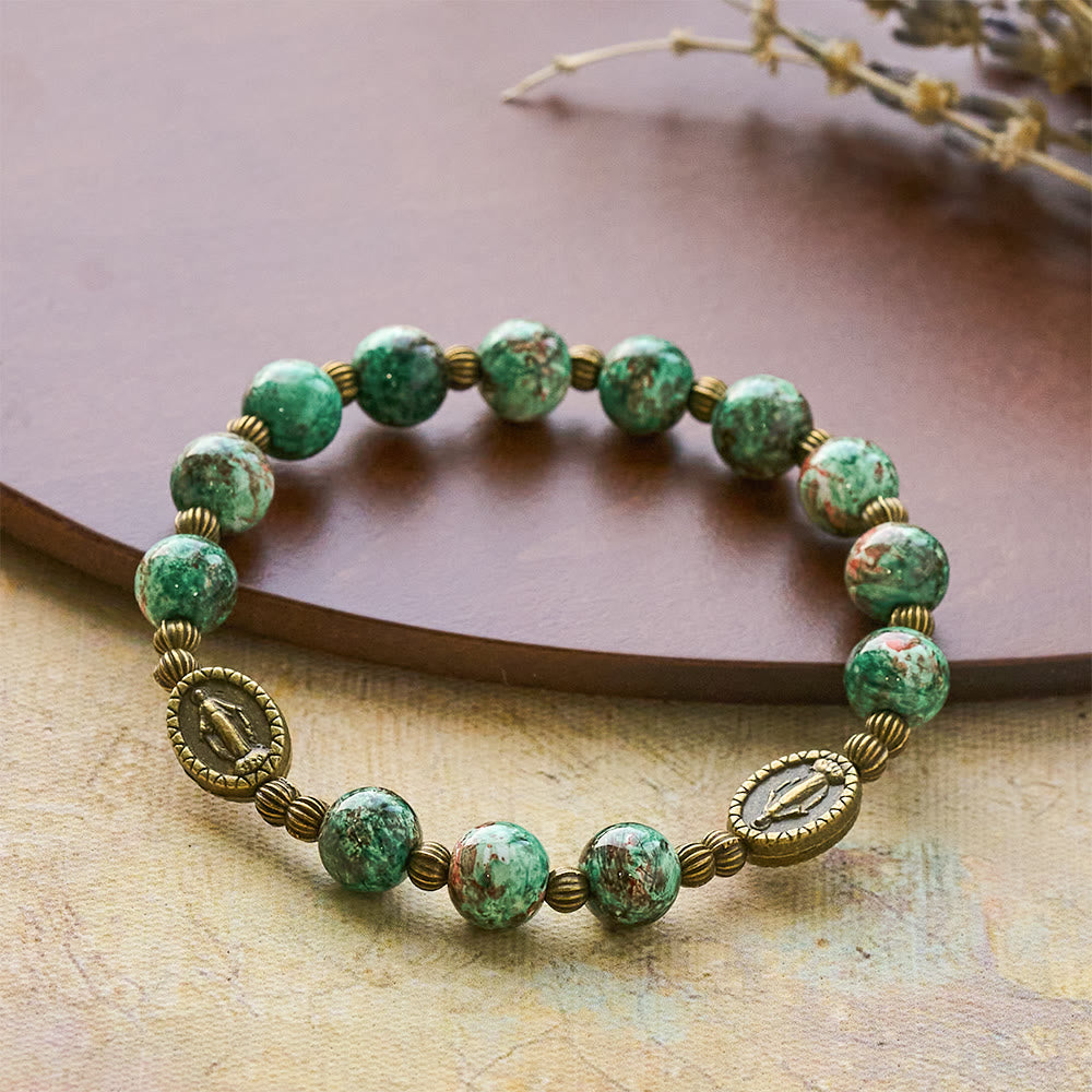 Oil-Painting Glass Rosary, Bracelet: Faith & Grace Reminder for Quiet Moments