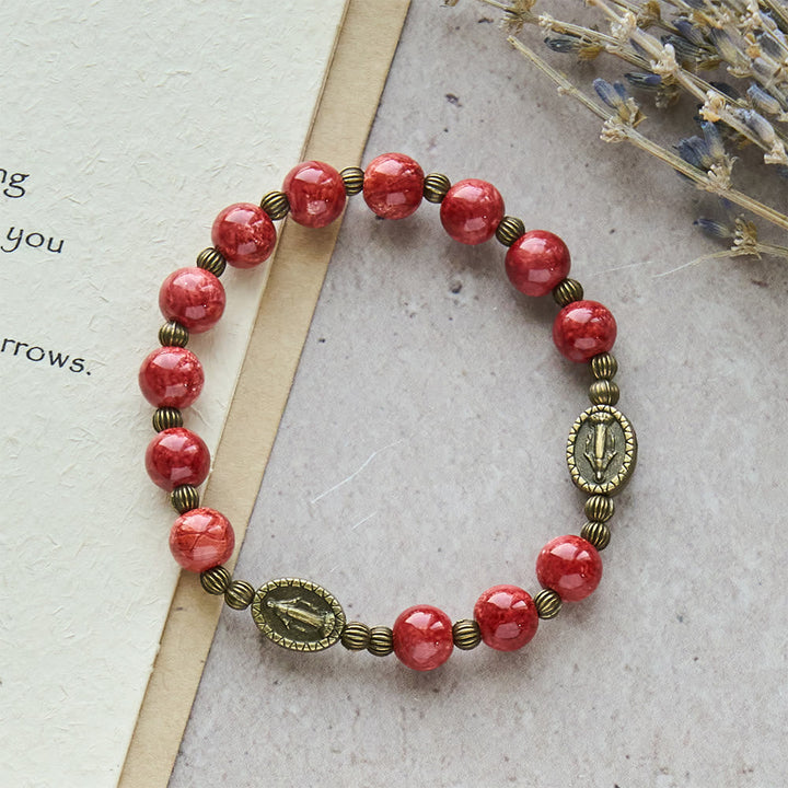 Oil-Painting Glass Rosary, Bracelet: Faith & Grace Reminder for Quiet Moments
