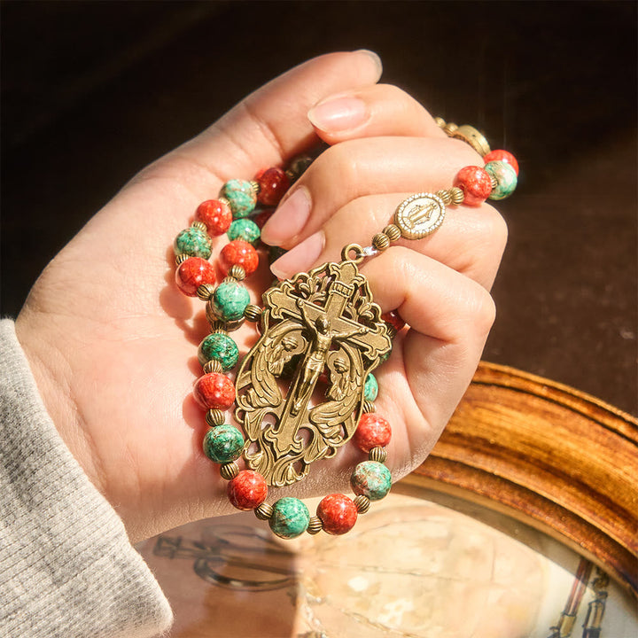 Oil-Painting Glass Rosary, Bracelet: Faith & Grace Reminder for Quiet Moments