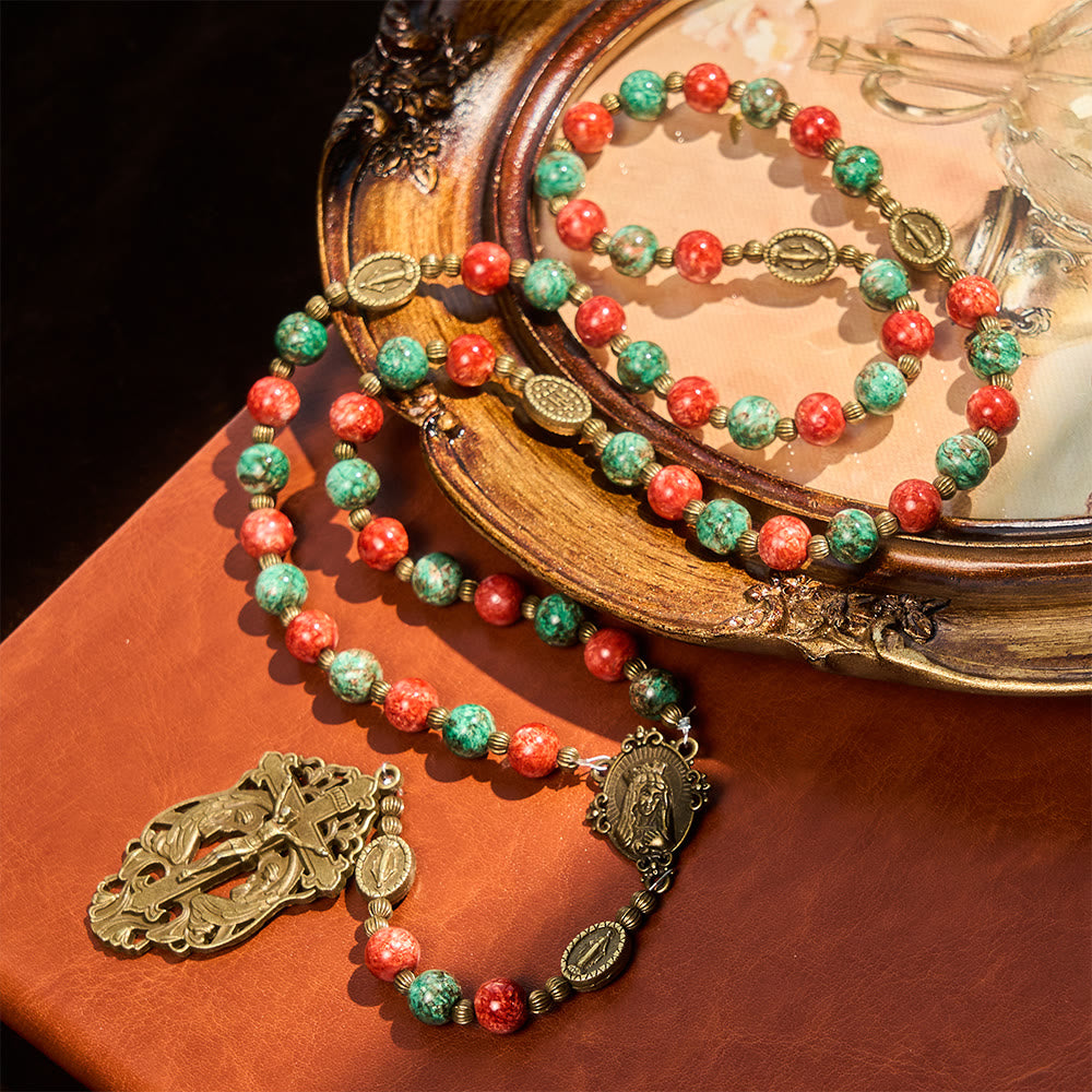 Oil-Painting Glass Rosary, Bracelet: Faith & Grace Reminder for Quiet Moments