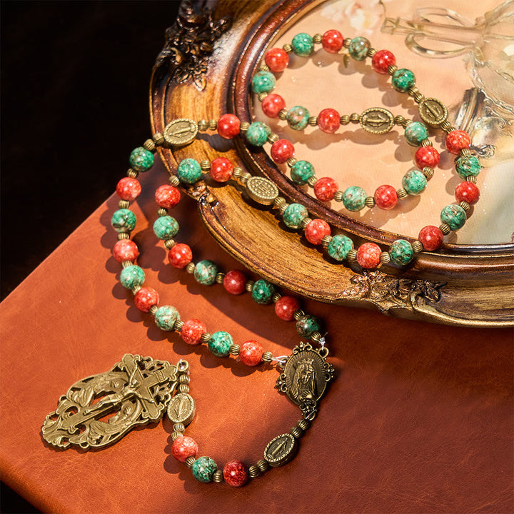 Oil-Painting Glass Rosary, Bracelet: Faith & Grace Reminder for Quiet Moments