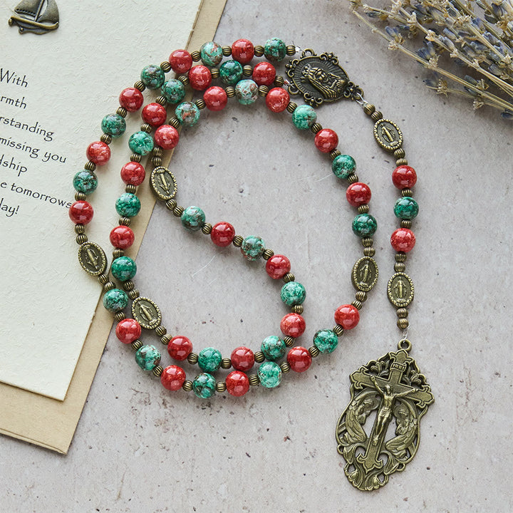 Oil-Painting Glass Rosary, Bracelet: Faith & Grace Reminder for Quiet Moments