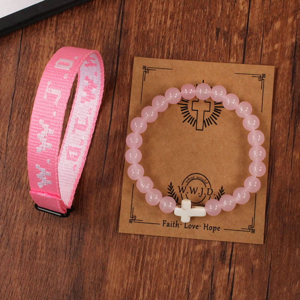 Faith Prompt Bracelet with Cross Bead & WWJD Card: Gift-Ready Keepsake