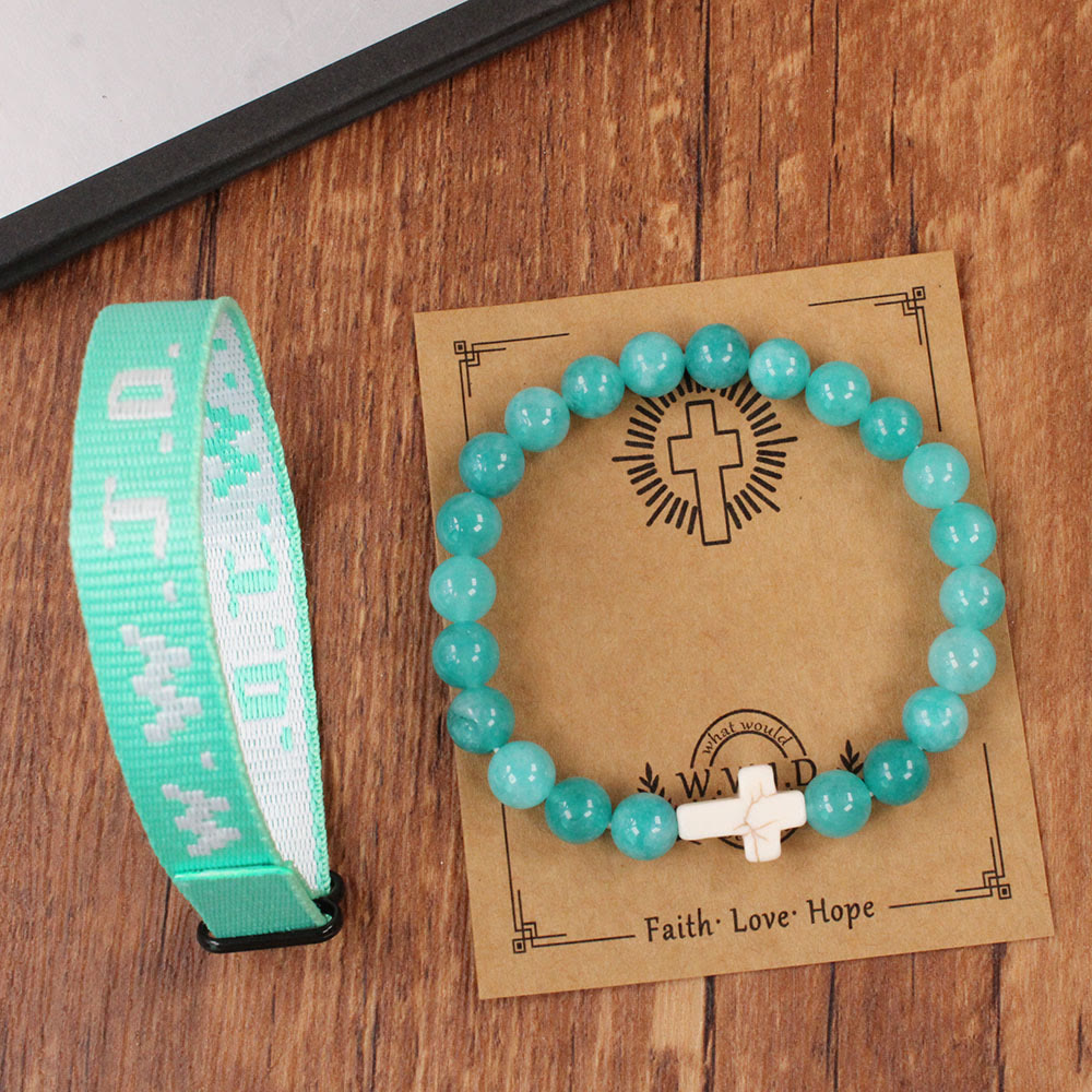 Faith Prompt Bracelet with Cross Bead & WWJD Card: Gift-Ready Keepsake