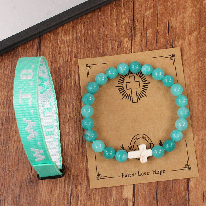 Faith Prompt Bracelet with Cross Bead & WWJD Card: Gift-Ready Keepsake