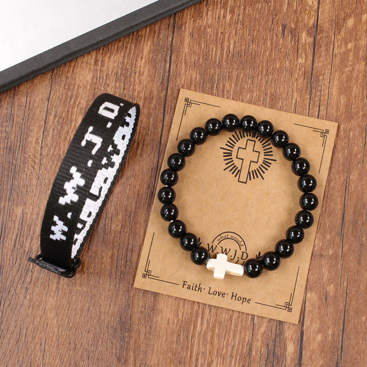 Faith Prompt Bracelet with Cross Bead & WWJD Card: Gift-Ready Keepsake