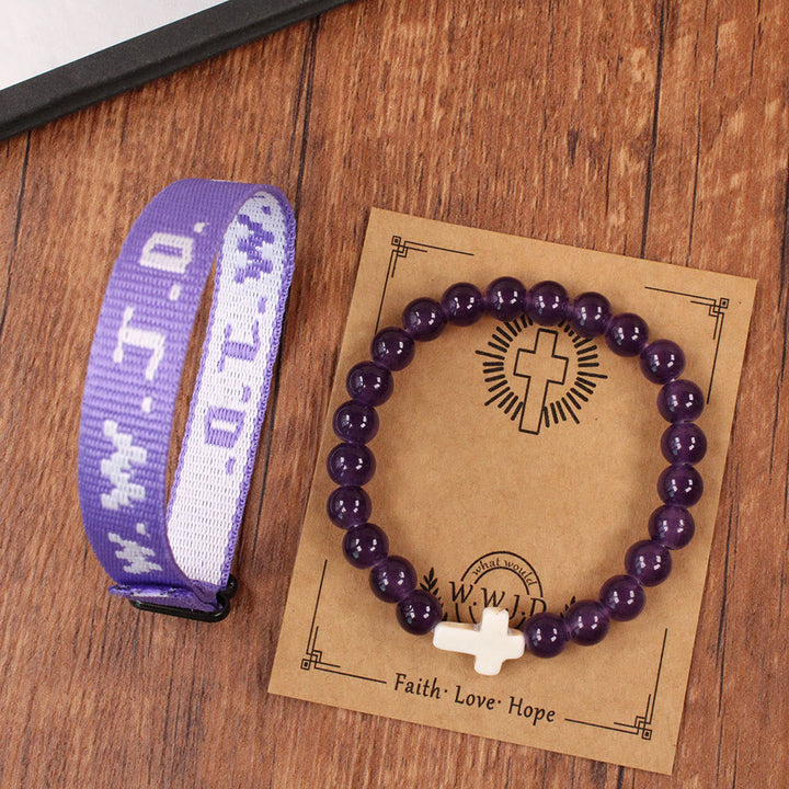 Faith Prompt Bracelet with Cross Bead & WWJD Card: Gift-Ready Keepsake