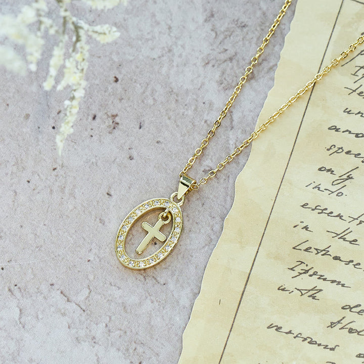 Cross & Shimmering Oval Necklace: Quiet Reminders of His Love