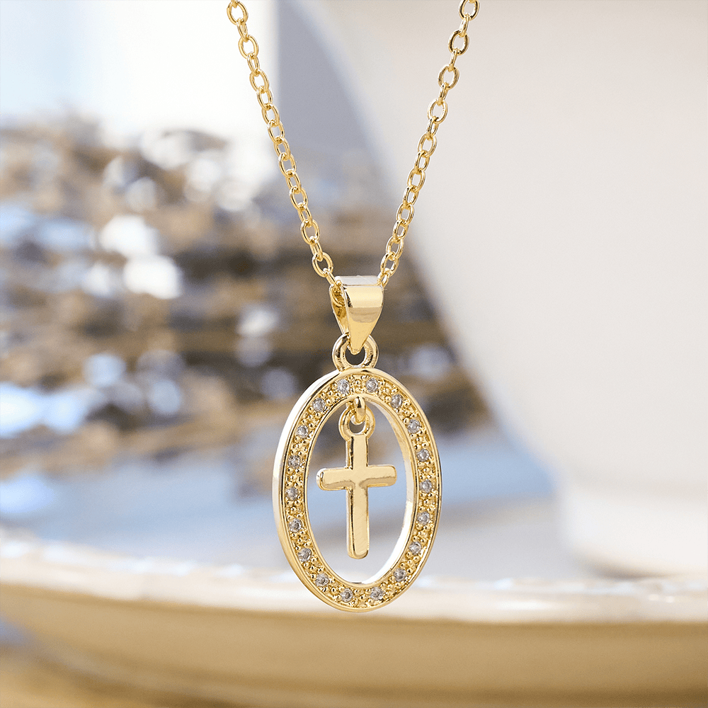 Cross & Shimmering Oval Necklace: Quiet Reminders of His Love