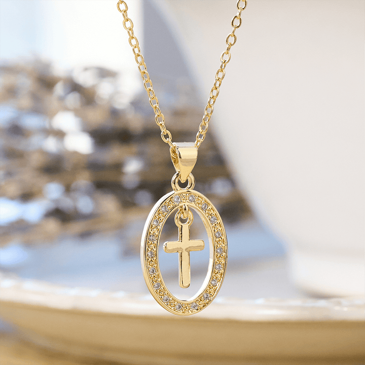 Cross & Shimmering Oval Necklace: Quiet Reminders of His Love