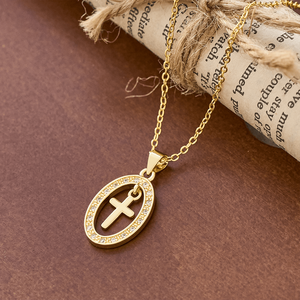 Cross & Shimmering Oval Necklace: Quiet Reminders of His Love