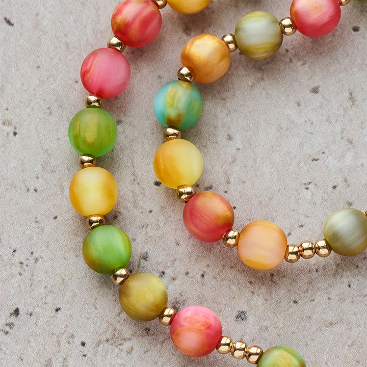 Rainbow Glow Vibrant Faith Rosary Bracelet: Colorful Beads & Sacred Golden Our Lady