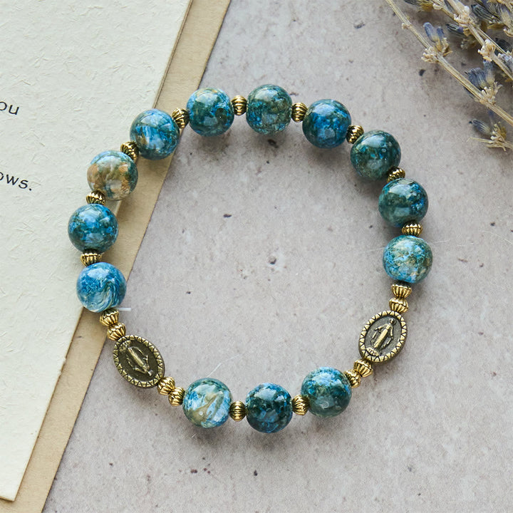 Vintage 10mm Blue Oil-Paint Devotion Bracelet with Miraculous Medal