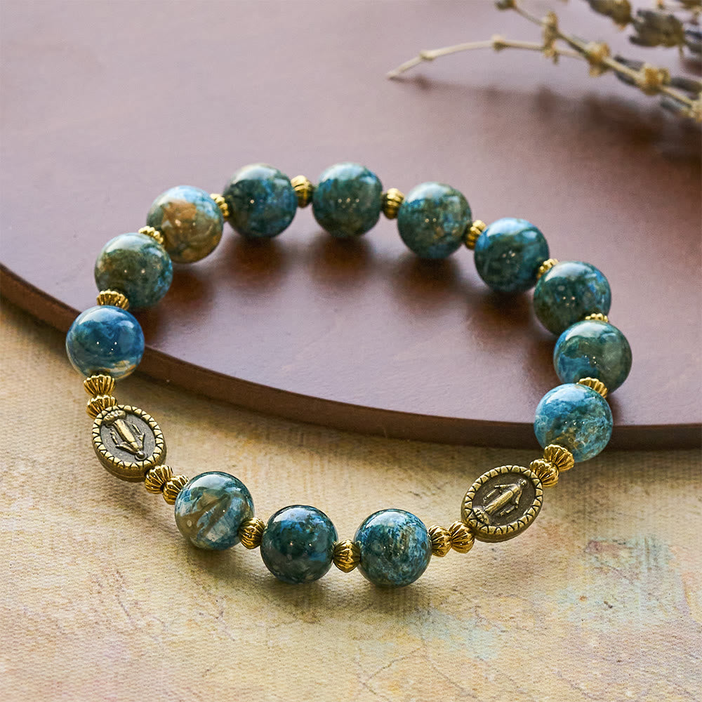 Vintage 10mm Blue Oil-Paint Devotion Bracelet with Miraculous Medal