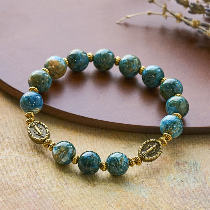 Vintage 10mm Blue Oil-Paint Devotion Bracelet with Miraculous Medal