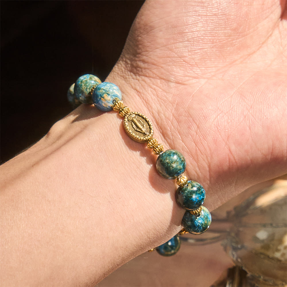 Vintage 10mm Blue Oil-Paint Devotion Bracelet with Miraculous Medal