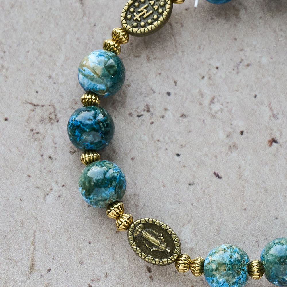 Vintage 10mm Blue Oil-Paint Devotion Bracelet with Miraculous Medal