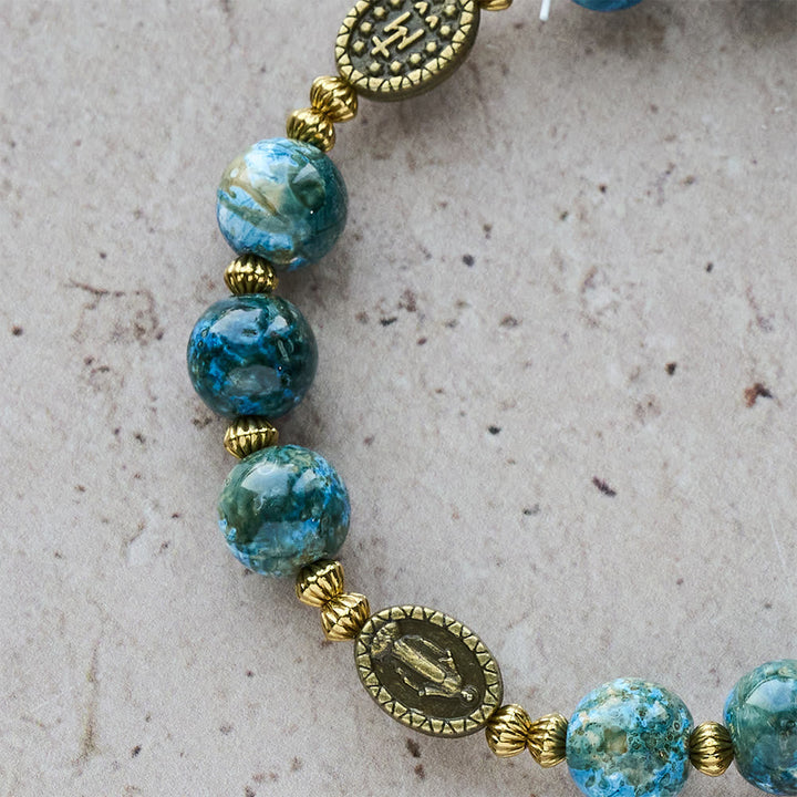 Vintage 10mm Blue Oil-Paint Devotion Bracelet with Miraculous Medal