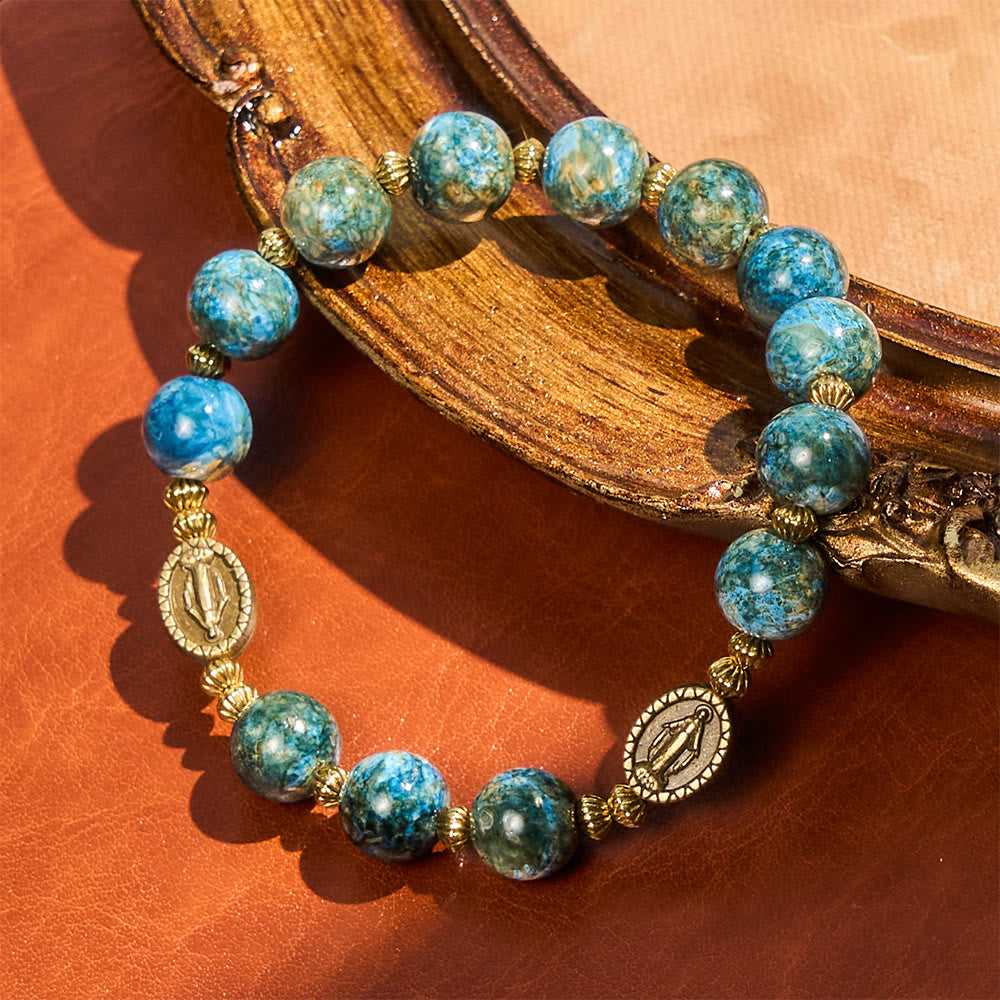 Vintage 10mm Blue Oil-Paint Devotion Bracelet with Miraculous Medal