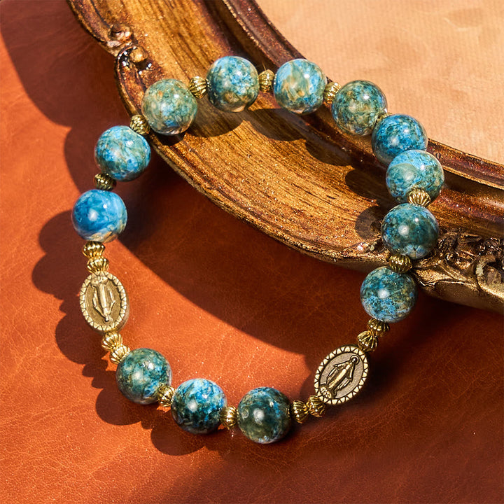 Vintage 10mm Blue Oil-Paint Devotion Bracelet with Miraculous Medal