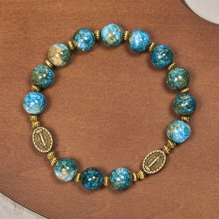 Vintage 10mm Blue Oil-Paint Devotion Bracelet with Miraculous Medal