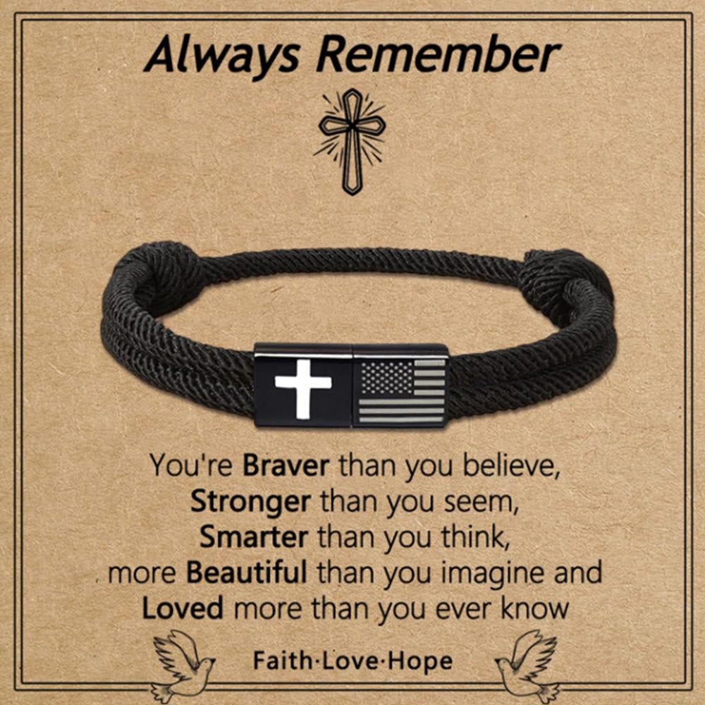 American Flag & Cross Bracelet with Card: Practical Faith Wrapped in Meaning