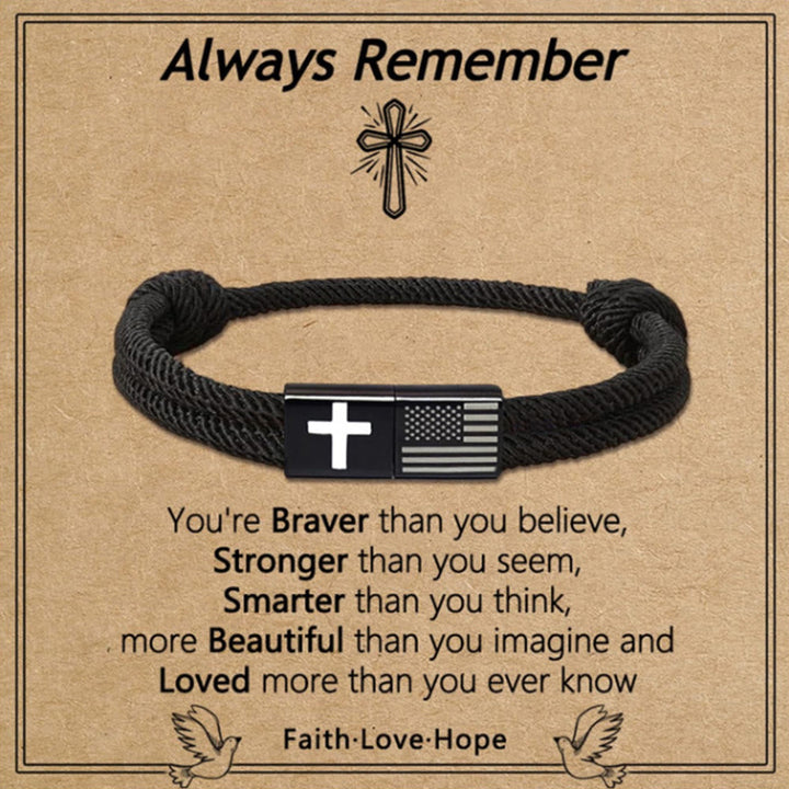 American Flag & Cross Bracelet with Card: Practical Faith Wrapped in Meaning