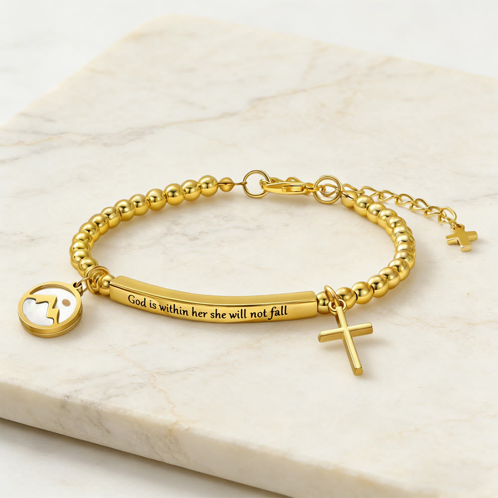 Mustard Seed & Golden Bead Cross Bracelet with God Is Within Her Gift Card