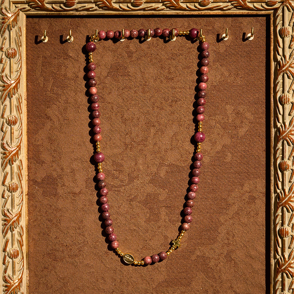 Perilla Wood Multi-Layer Rosary Bracelet with Earthy Beads & Sacred Our Lady