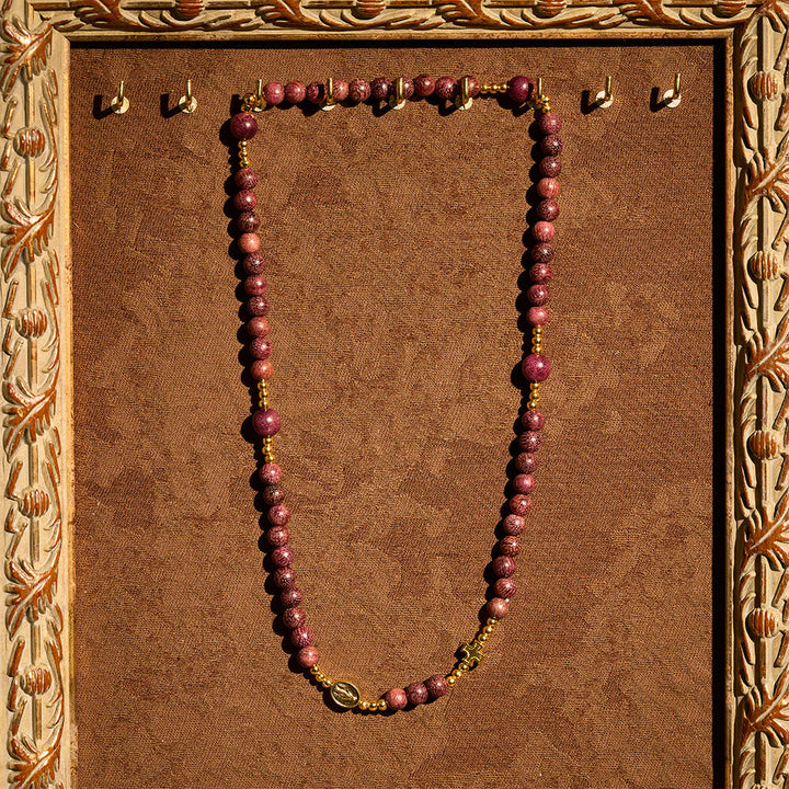 Perilla Wood Multi-Layer Rosary Bracelet with Earthy Beads & Sacred Our Lady