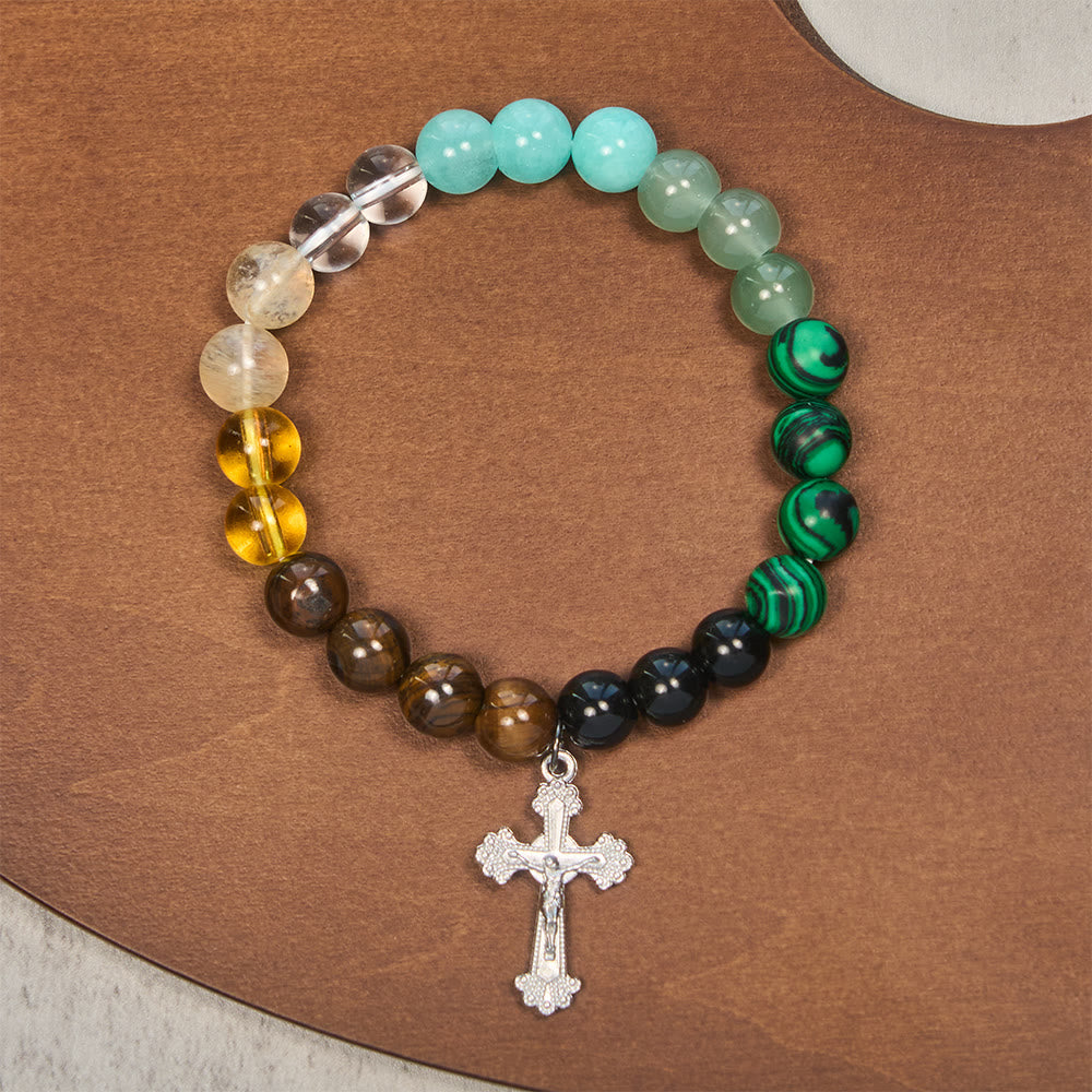 Multi-Natural Stone Faith Bracelet with Assorted Stones & Cross: Faith That Shines Naturally