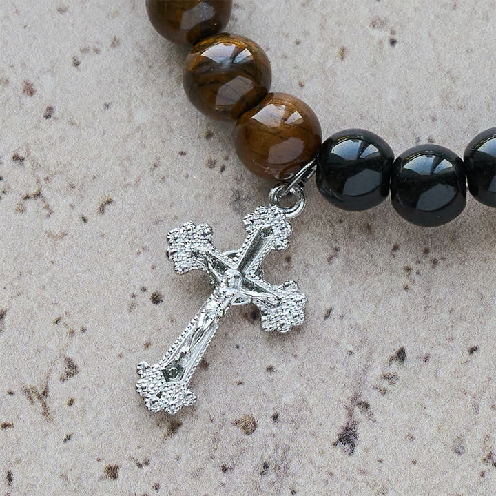 Multi-Natural Stone Faith Bracelet with Assorted Stones & Cross: Faith That Shines Naturally