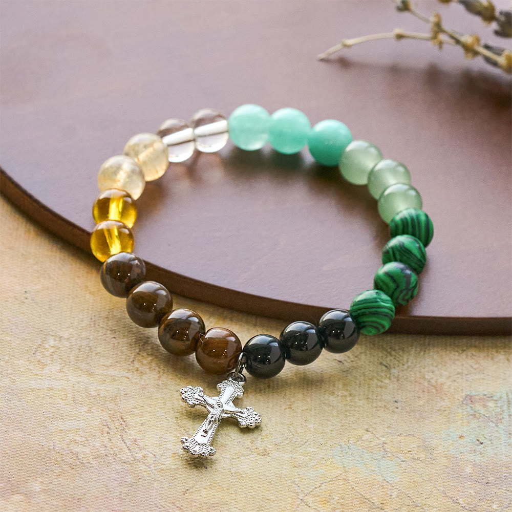 Multi-Natural Stone Faith Bracelet with Assorted Stones & Cross: Faith That Shines Naturally