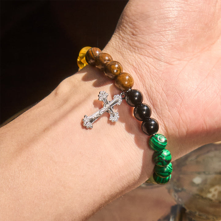 Multi-Natural Stone Faith Bracelet with Assorted Stones & Cross: Faith That Shines Naturally