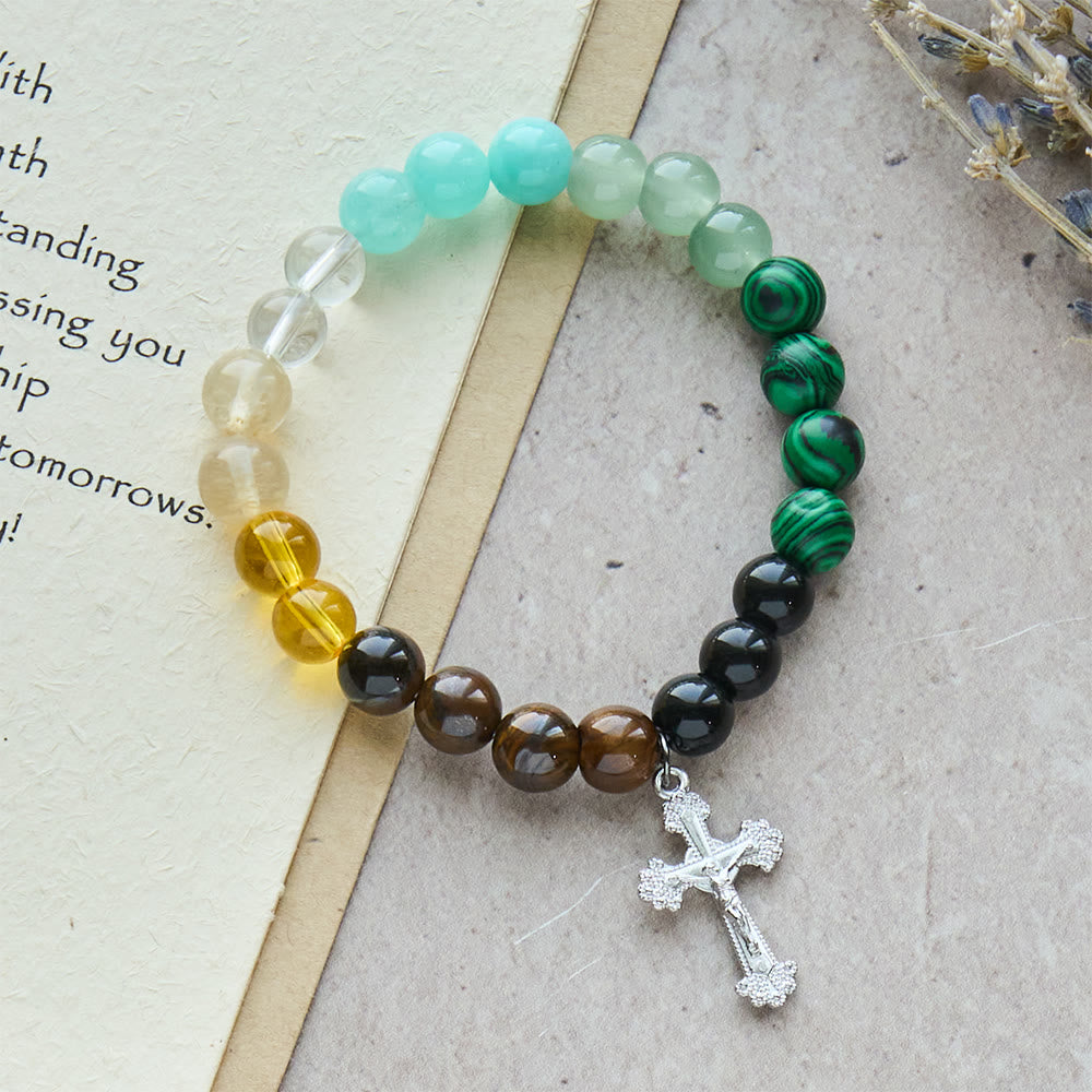 Multi-Natural Stone Faith Bracelet with Assorted Stones & Cross: Faith That Shines Naturally